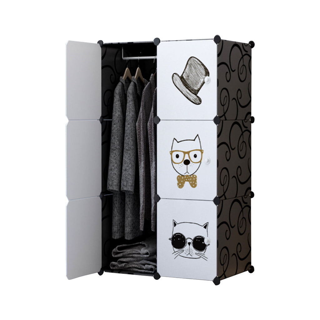 NNEAGS 6 Cubes Black Portable Wardrobe Divide-Grid Modular Storage Organiser Foldable Closet