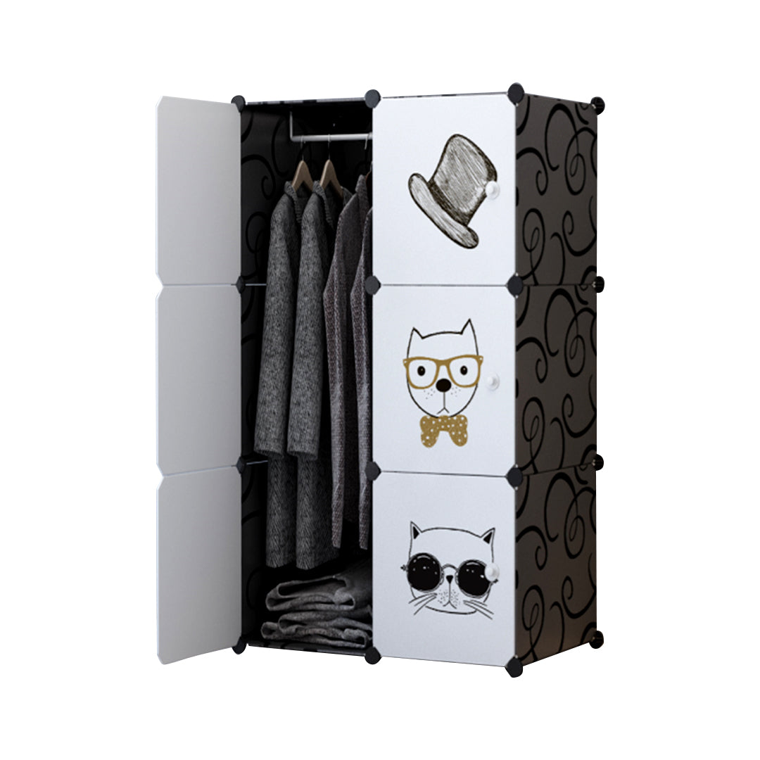 NNEAGS 6 Cubes Black Portable Wardrobe Divide-Grid Modular Storage Organiser Foldable Closet