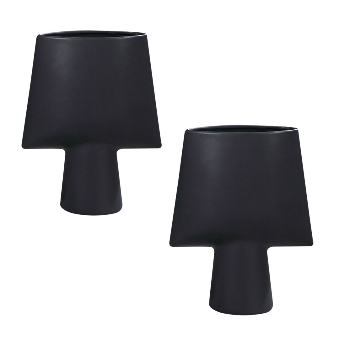 SOGA 2X 21x25.5cm Small Black Geometric Ceramic Vases – Decorative Flower Pots