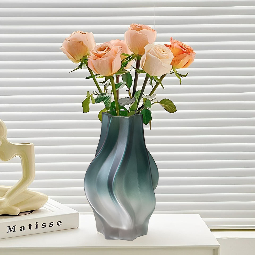 NNEAGS 27cm Glass Vase Blue with Beautiful glass Bubble Texture Art Vases
