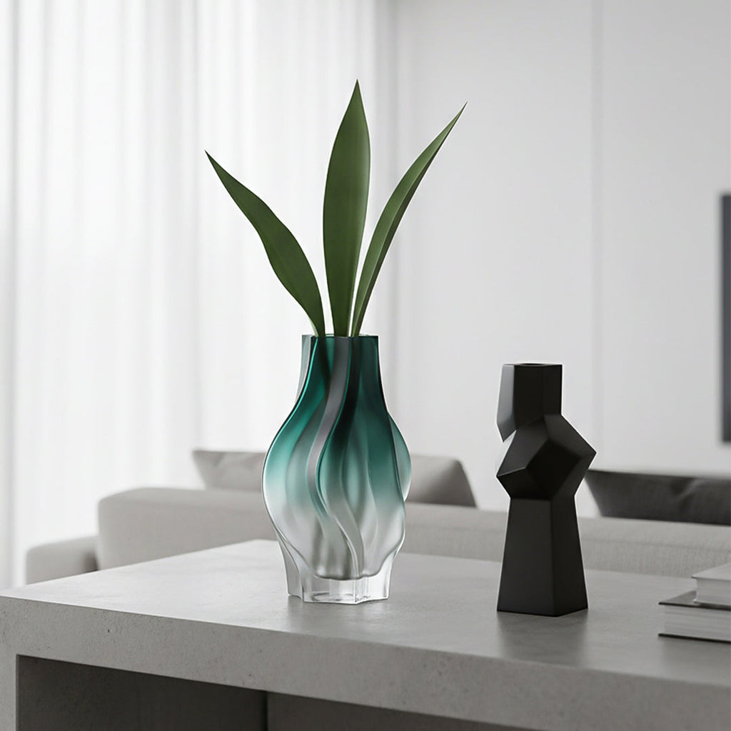 SOGA 27cm Glass Vase Blue with Beautiful glass Bubble Texture Art Vases