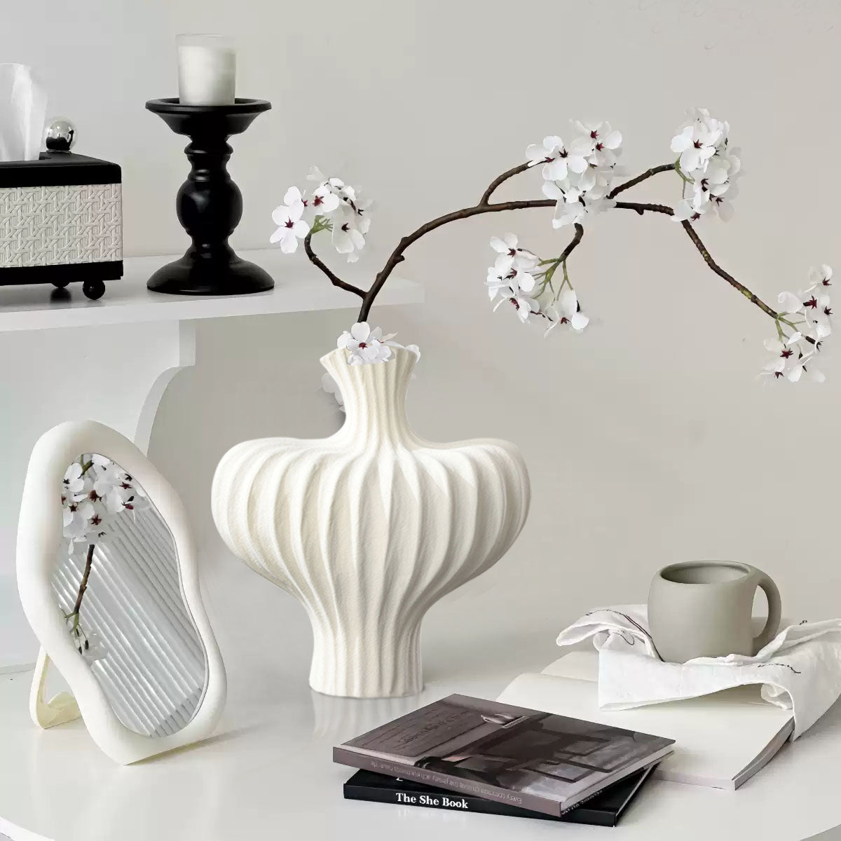 SOGA 2X 28x30cm Large Matte White Decorative Vases – Countertop Ornament