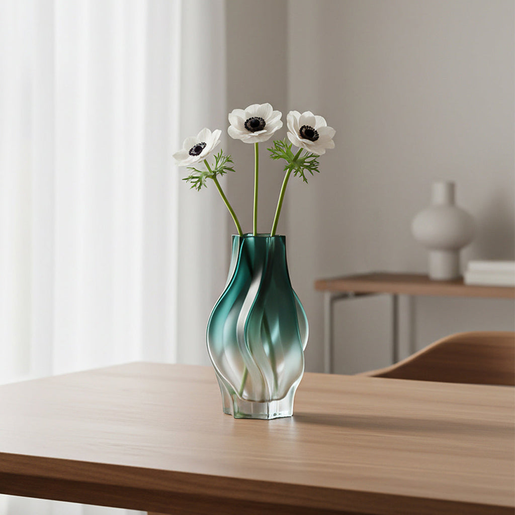SOGA 27cm Glass Vase Blue with Beautiful glass Bubble Texture Art Vases