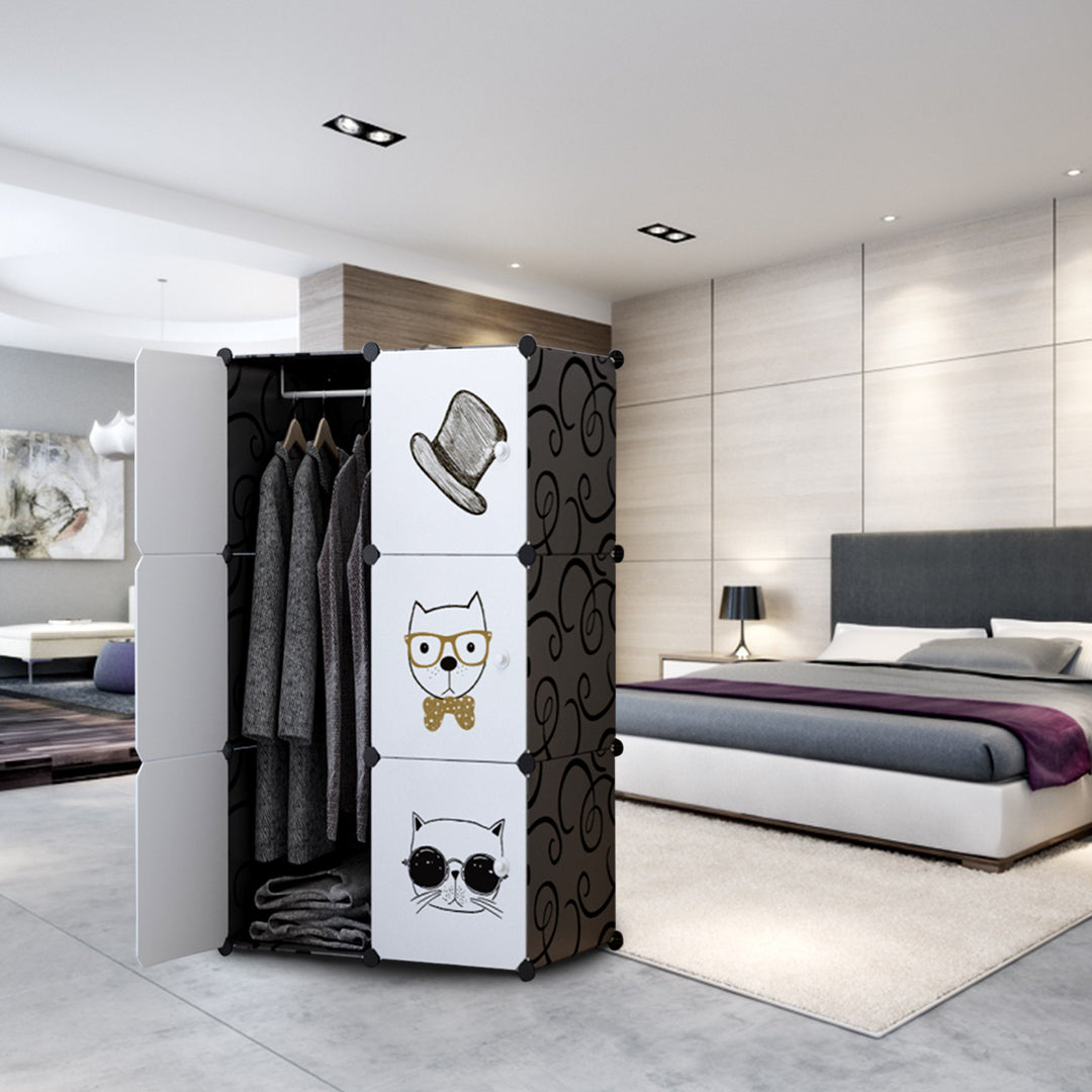 NNEAGS 6 Cubes Black Portable Wardrobe Divide-Grid Modular Storage Organiser Foldable Closet