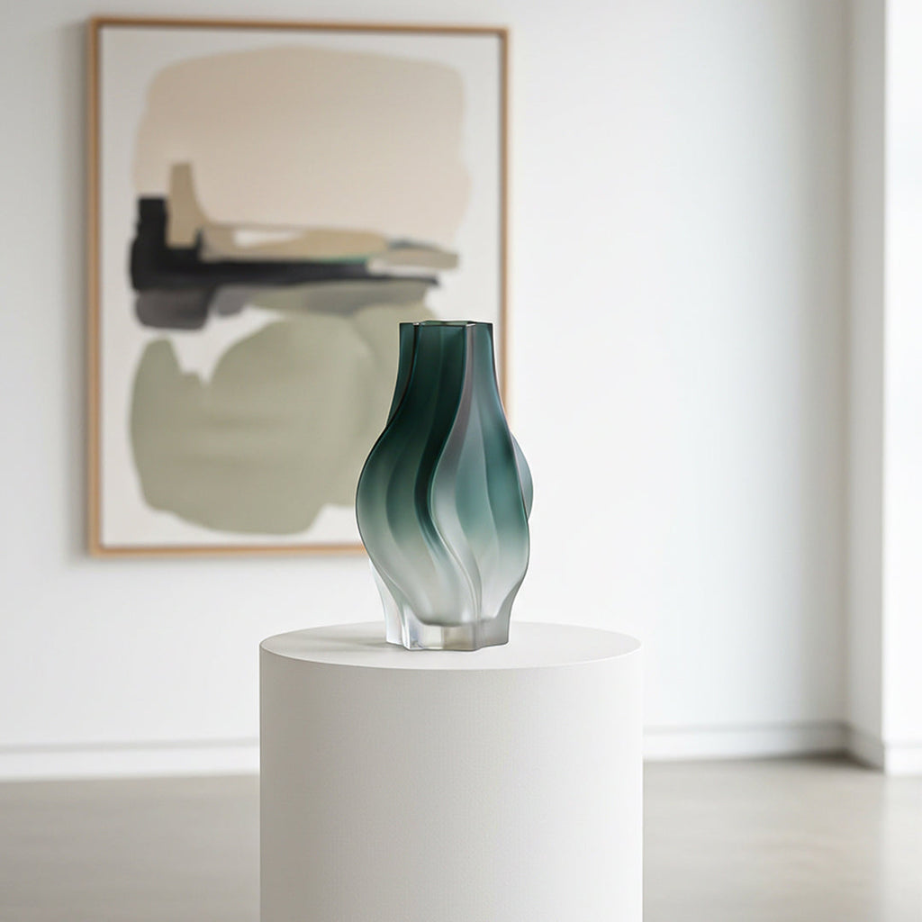 SOGA 27cm Glass Vase Blue with Beautiful glass Bubble Texture Art Vases