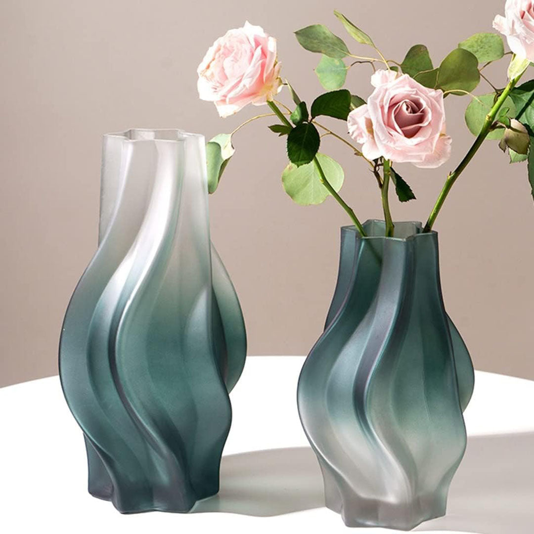 NNEAGS 27cm Glass Vase Blue with Beautiful glass Bubble Texture Art Vases