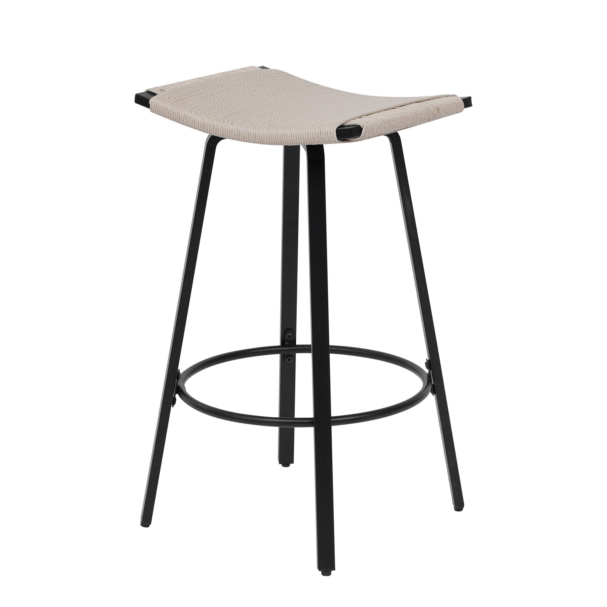 Counter Height Bar Stools Backless Handwoven Kitchen Dining Chairs With Round Footrest (Set of 2) Weaving Pub Stoo - Creamy White