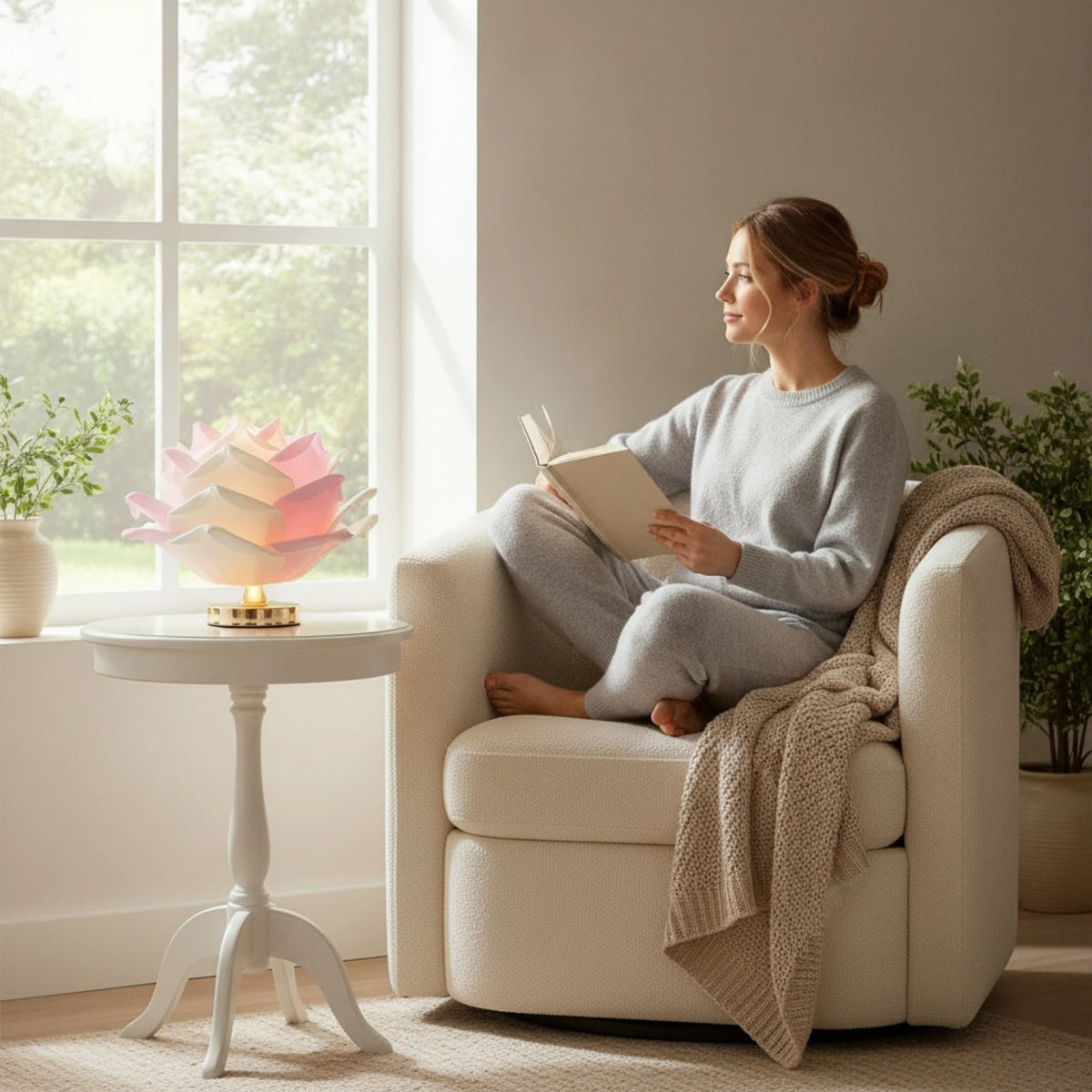 Rose Table Lamp Corded Rose Lamp Sculptural Warm Light for Bedroom, Reading Corner