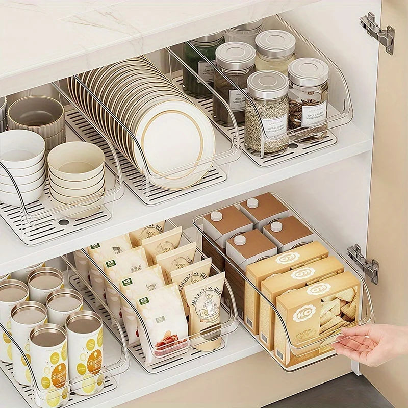 2-Pack Clear Acrylic Cabinet Organizer Bins - Pull-Out Drawer Storage Boxes for Snacks, Kitchen Pantry, Home Closet Organization