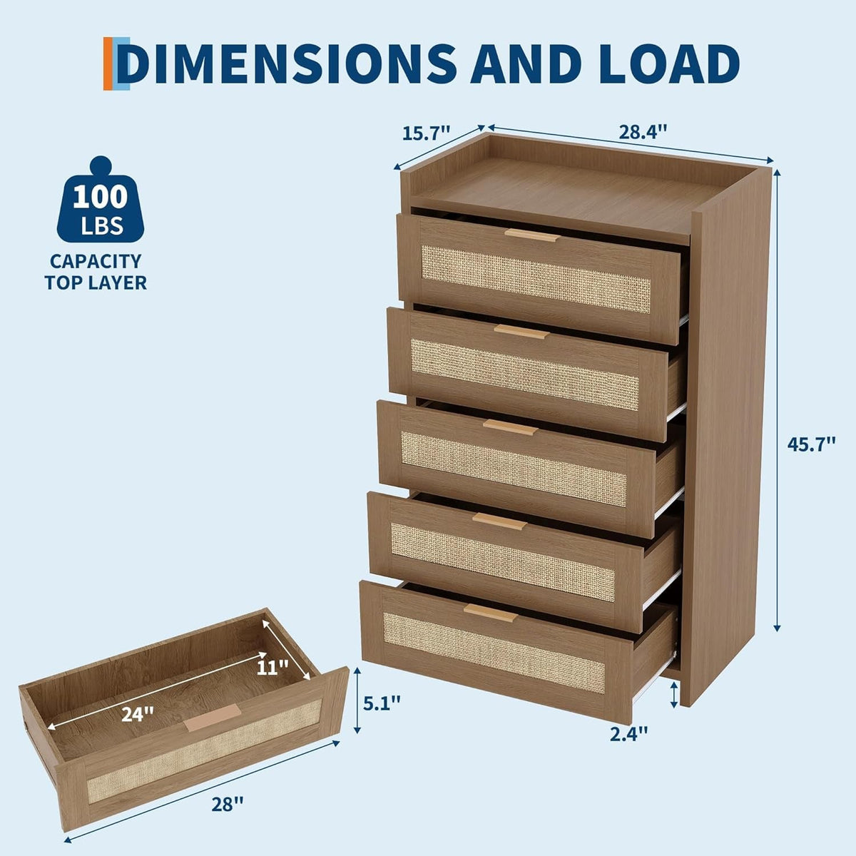Dark Oak 46 Inch Dresser For Bedroom Storage Solutions