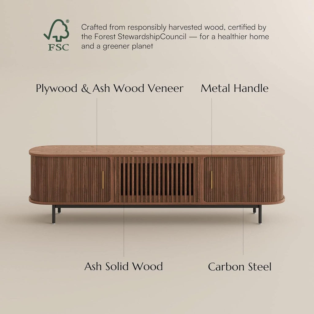 Walnut Finely Crafted 75 Inch Television Console Stand