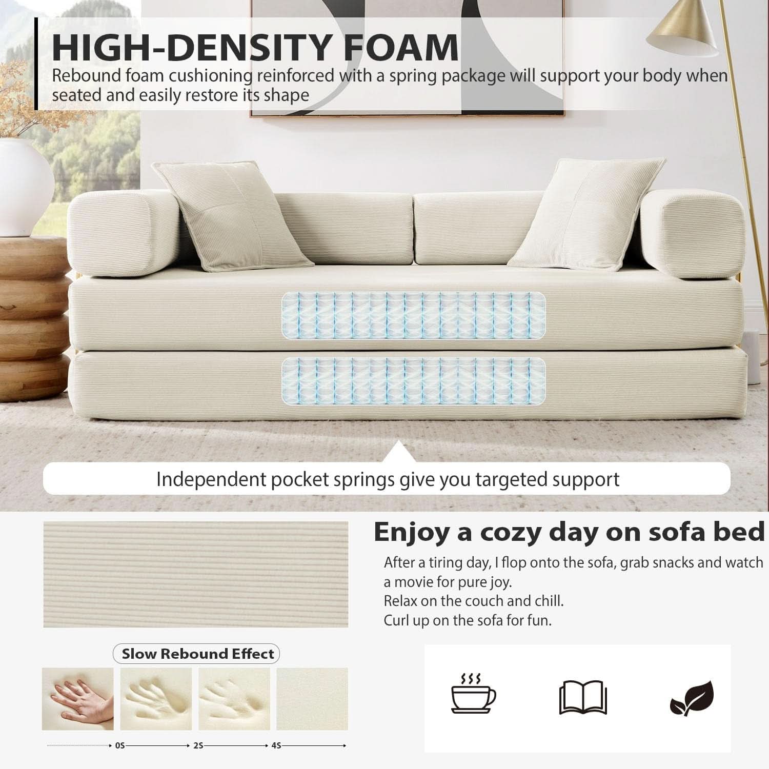 78Inch Convertible Sleeper Sofa Bed Beige Upholstery