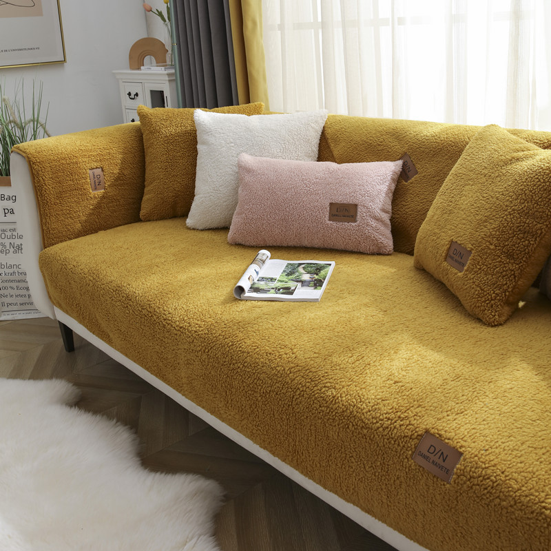 Non-Slip Lamb Fleece Sofa Cover for Winter Comfort