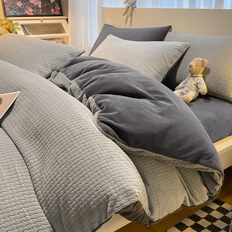 1pc Thicken Winter Super Warm Duvet Cover For Double Bed 3D Carving Milk Velvet Comforter Cover Queen funda nordica cama 150