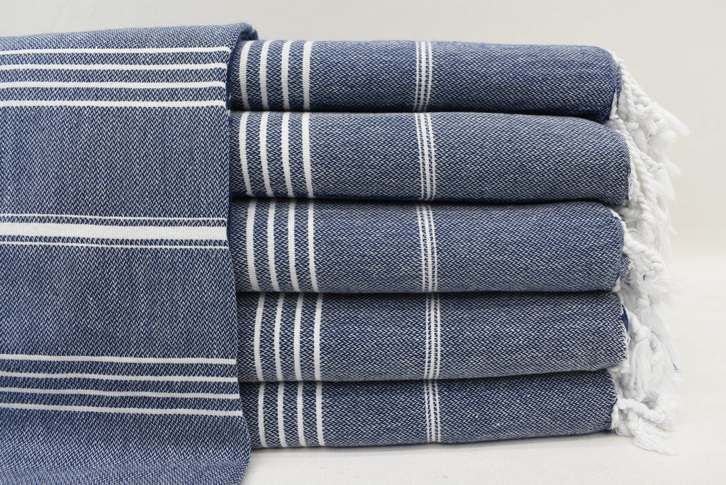 Navy Monaco Turkish Towel – Lightweight Quick Dry Beach & Bath Towel, Luxury Turkish Cotton Spa Towel, Travel & Pool Towel