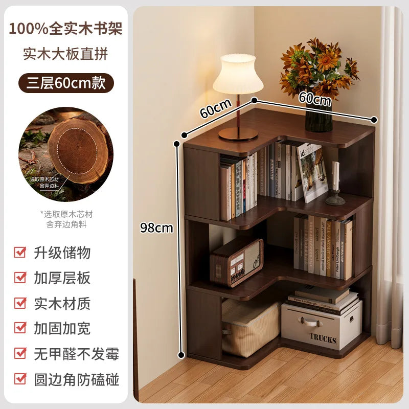 HYS solid wood corner bookshelf home living room corner cabinet wall corner storage rack bedroom simple bookcase