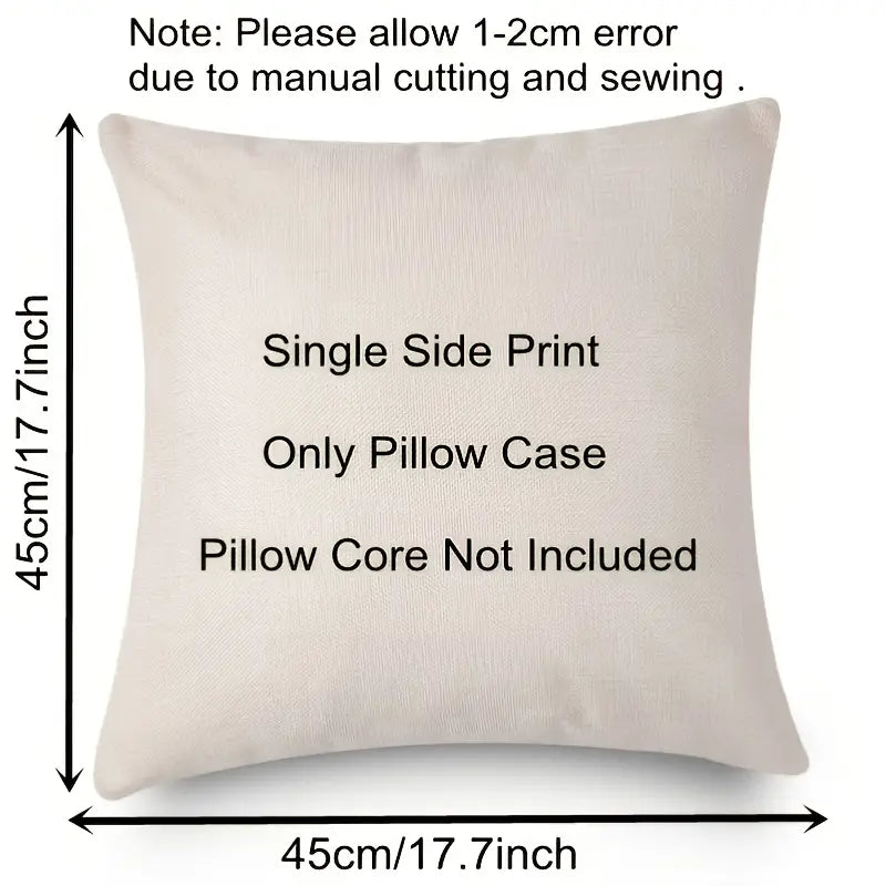 Linen Throw Pillow Case with Christmas Hat & Tree Print