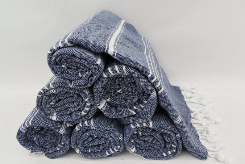 Navy Monaco Turkish Towel – Lightweight Quick Dry Beach & Bath Towel, Luxury Turkish Cotton Spa Towel, Travel & Pool Towel