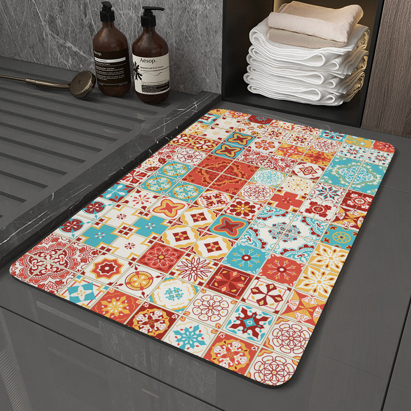 Retro Non-Slip Bath Mat with Quick-Dry Technology