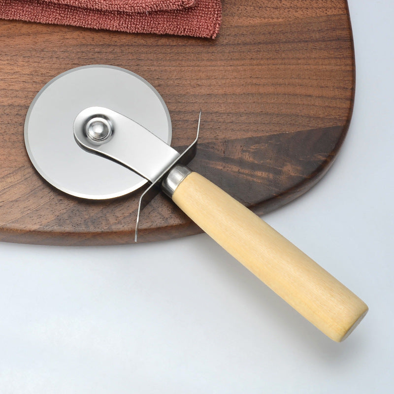 Stainless Steel Pizza Cutter with Wooden Handle