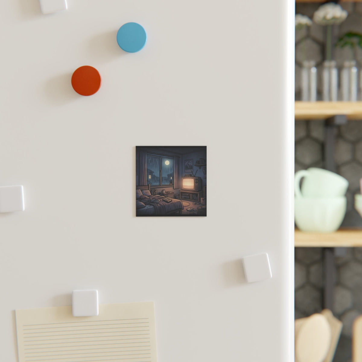 Rainy Bedroom | Square Magnet