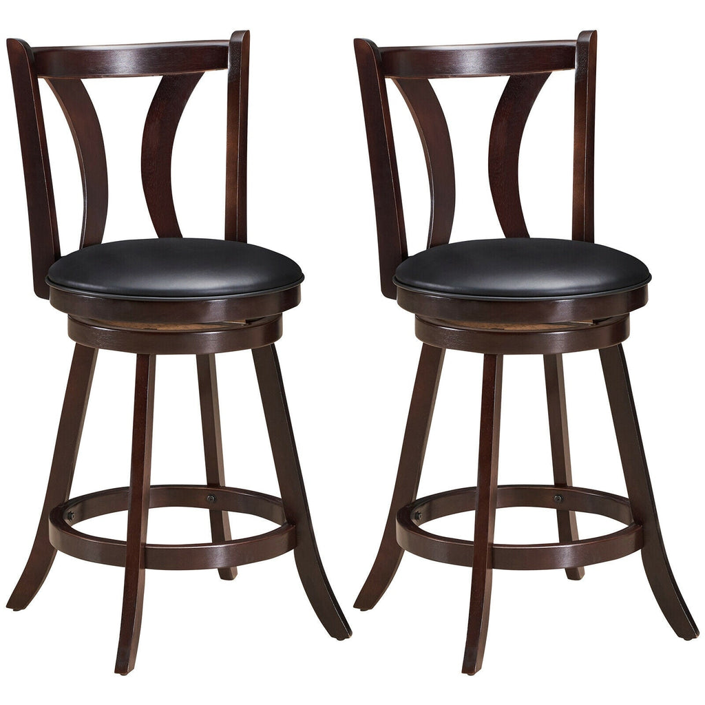 Set of 2 Swivel Bar stool 24 Inch Counter Height Leather Padded Dining Kitchen Chair