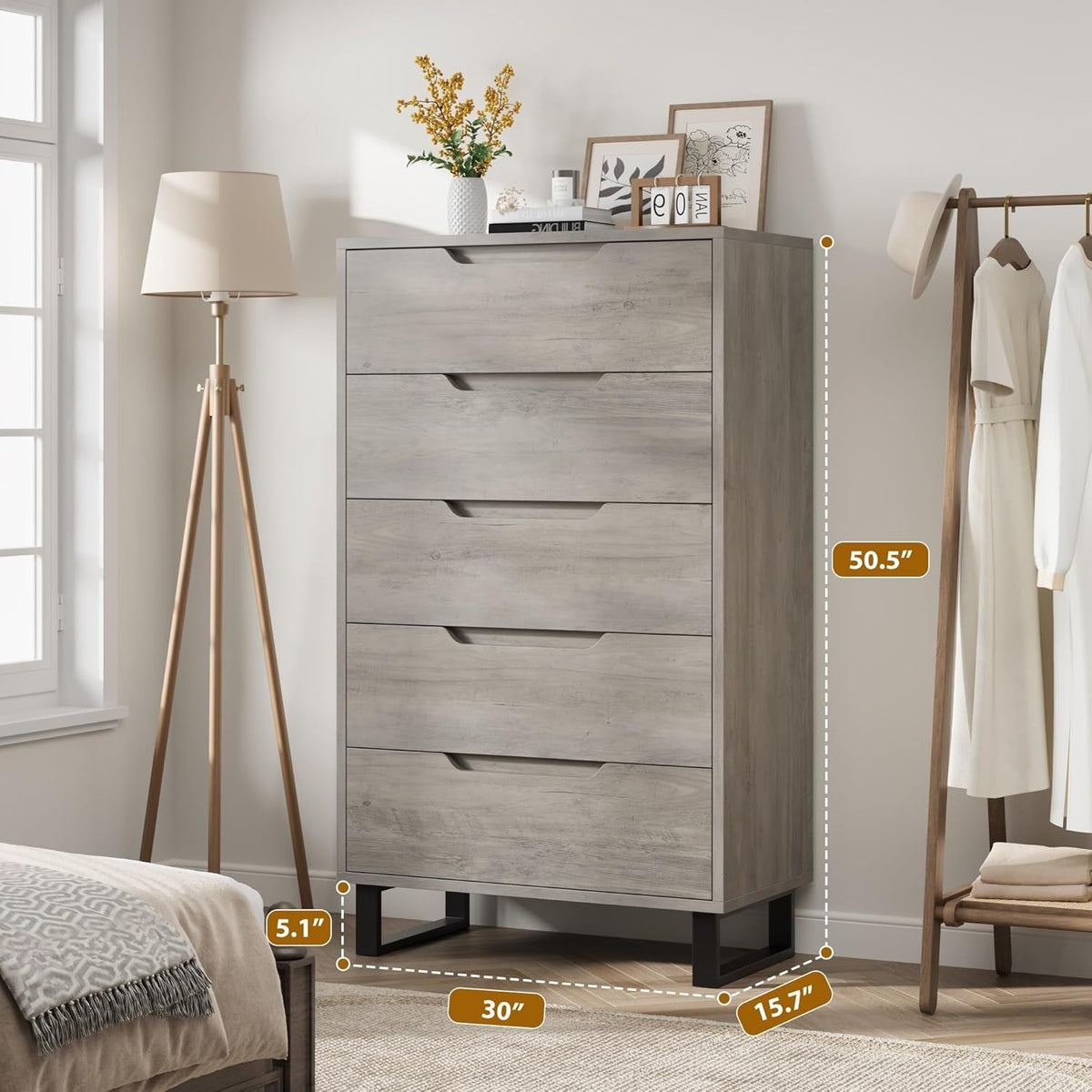 Grey Freestanding Dresser With Ample Bedroom Storage