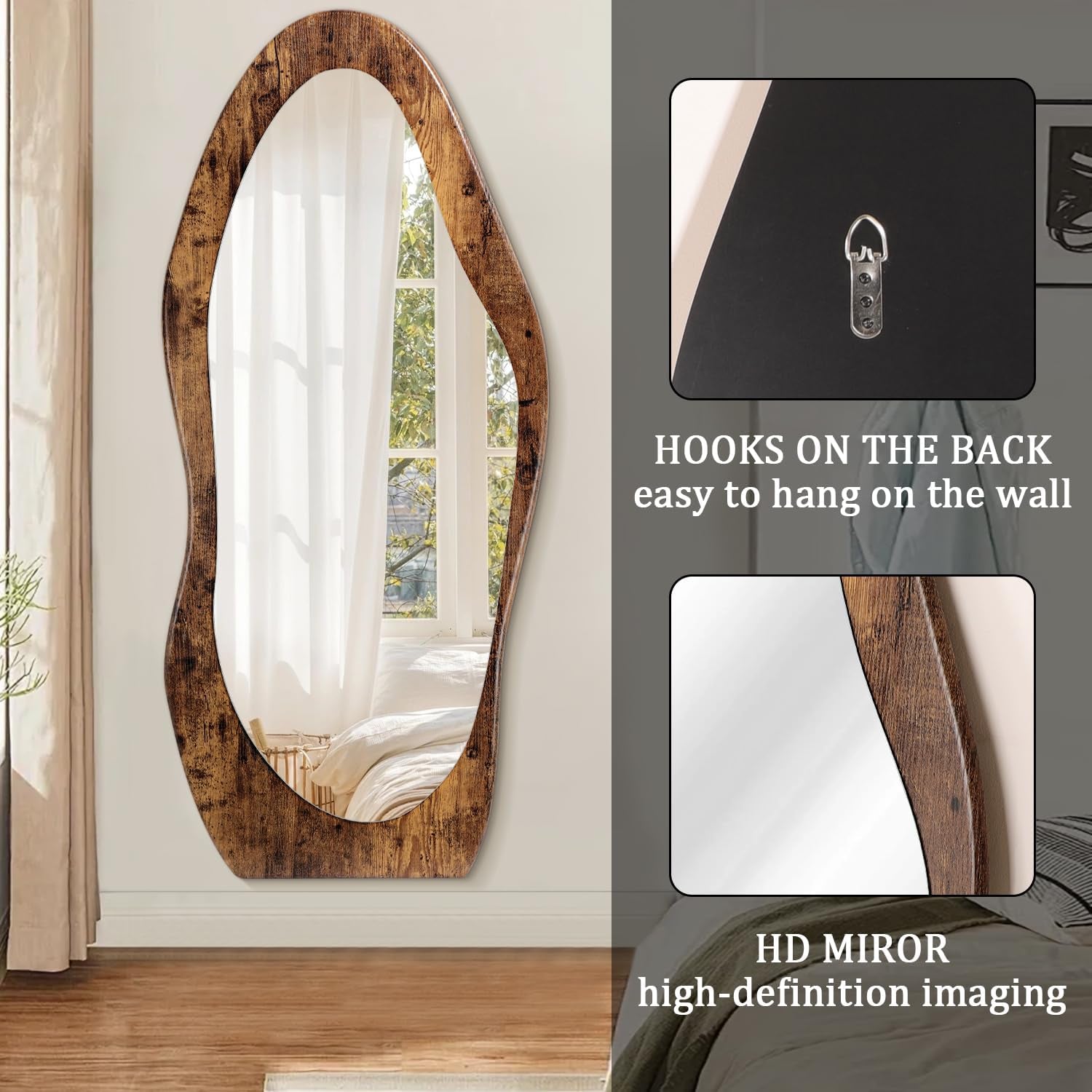 Handcrafted Oak Framed Wavy Leaning Bedroom Mirror