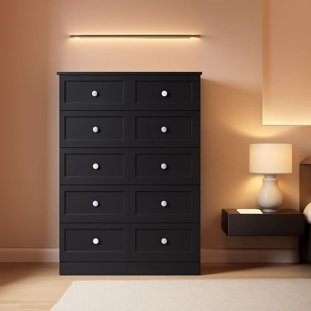 Black Fluted 24 Inch Dresser For Bedroom Storage Solutions