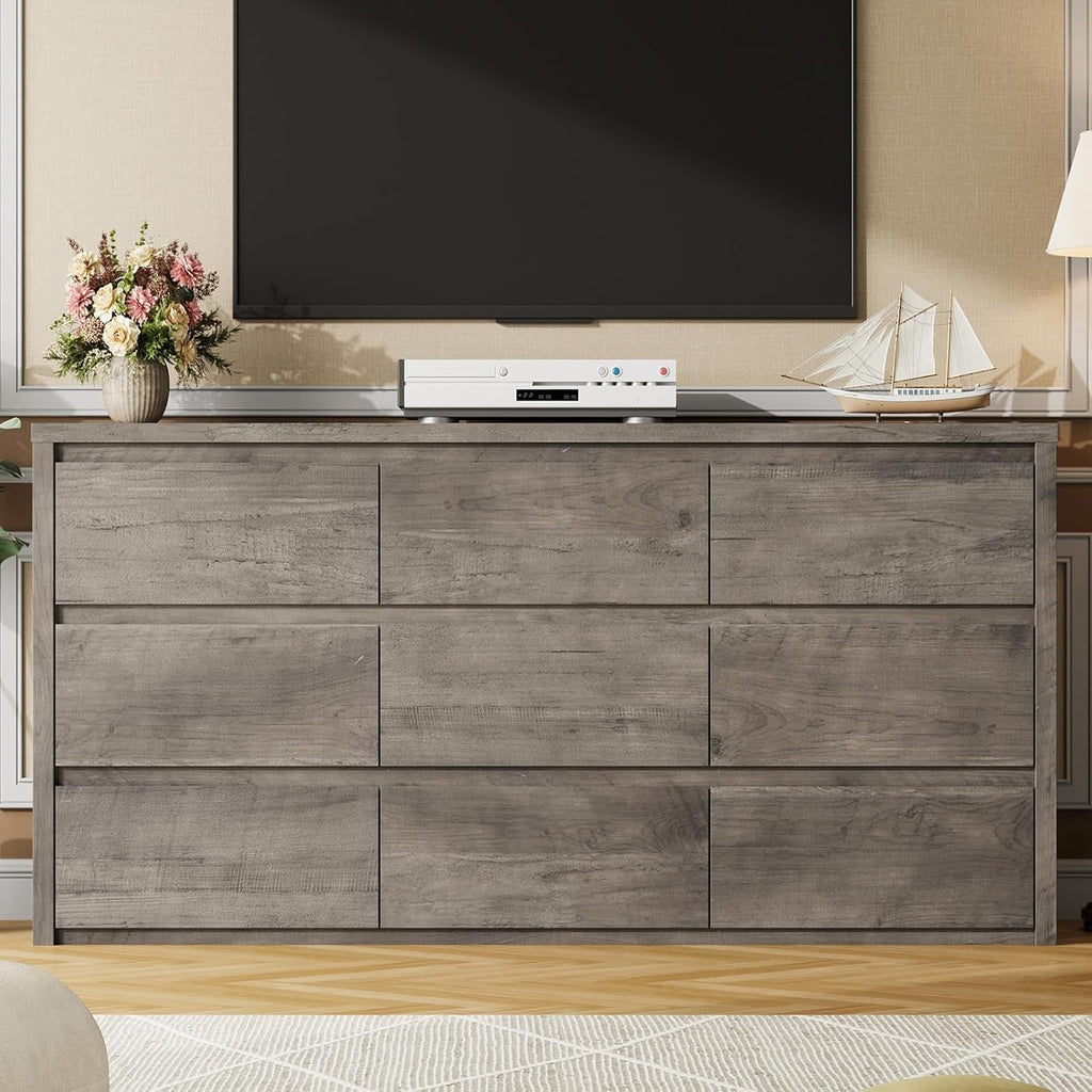 Nine Drawer Wooden Dresser With Soft Close Mechanism Bedroom