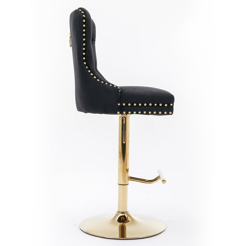 Thick Golden Swivel Velvet Barstools - Set of 2