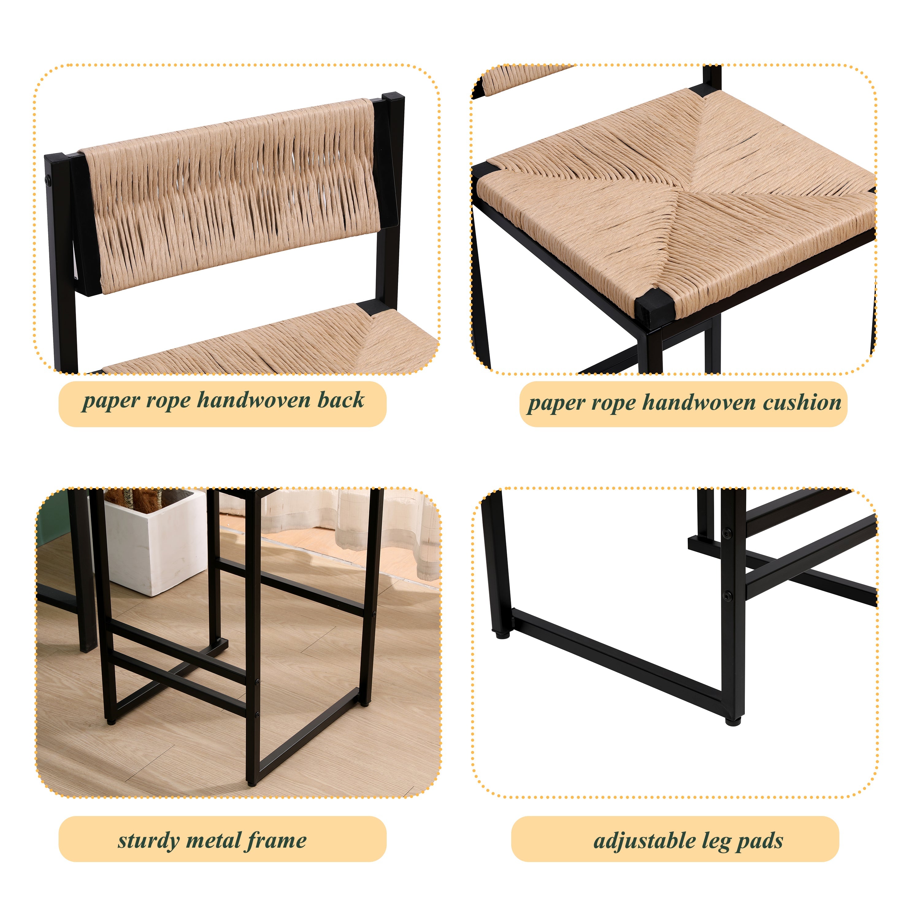Honey Bar Stools Set of 2 - Paper Rope Weave Dining Chairs