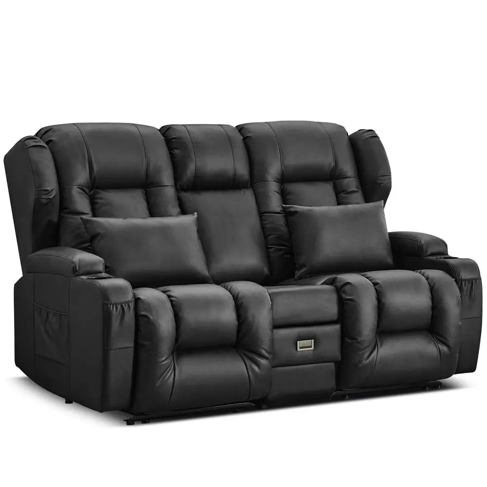 Loveseat Recliner Sofa, Manual Reclining Loveseat Sofa with FlipDown Console, Home Theater RV Recliner Couch with Cup Holders a