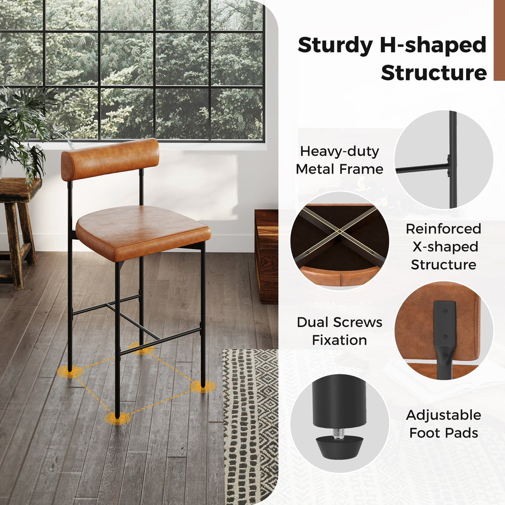 26 Inch Upholstered Bar Stools Set of 2 Counter Height Bar Chairs with Backrest