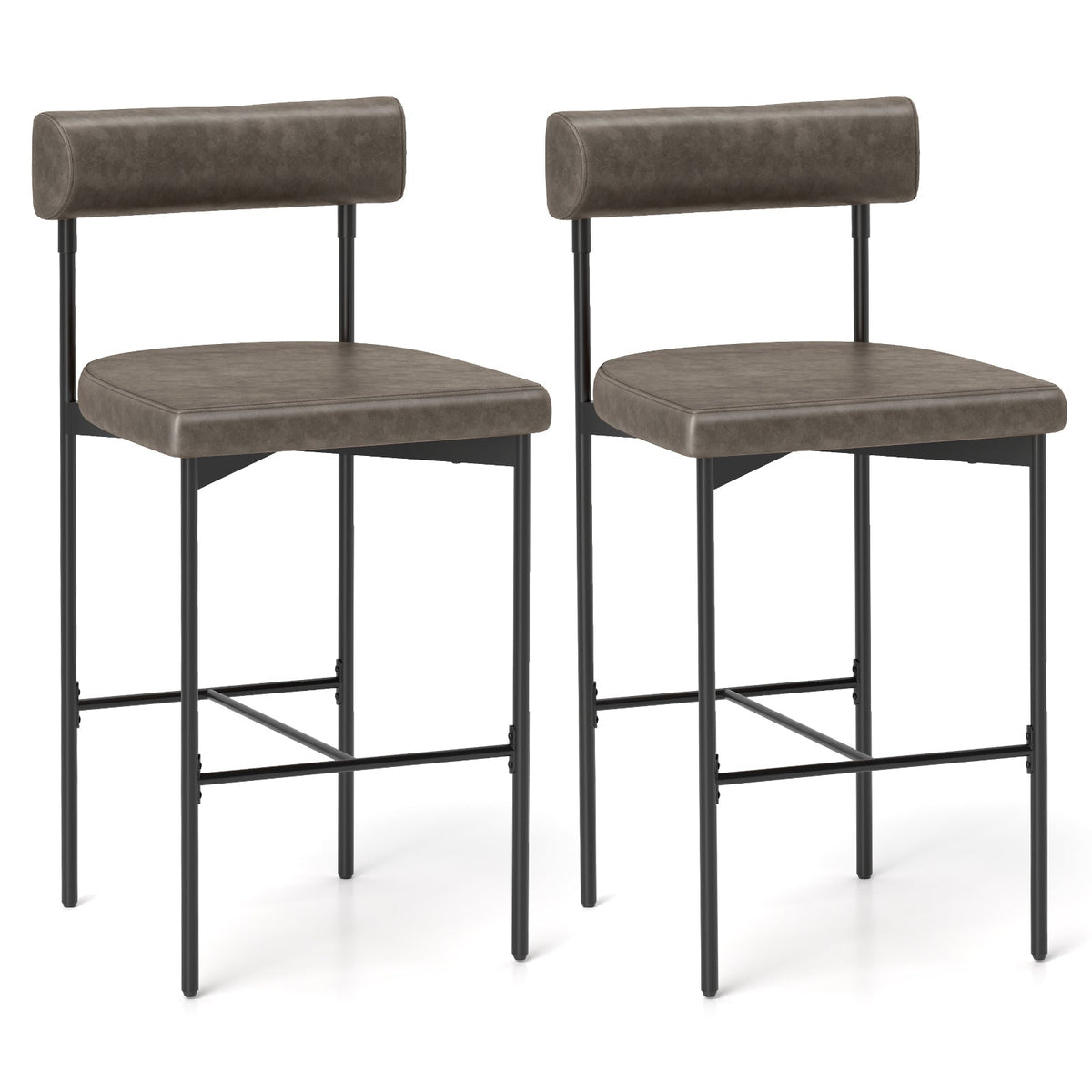 26 Inch Upholstered Bar Stools Set of 2 Counter Height Bar Chairs with Backrest