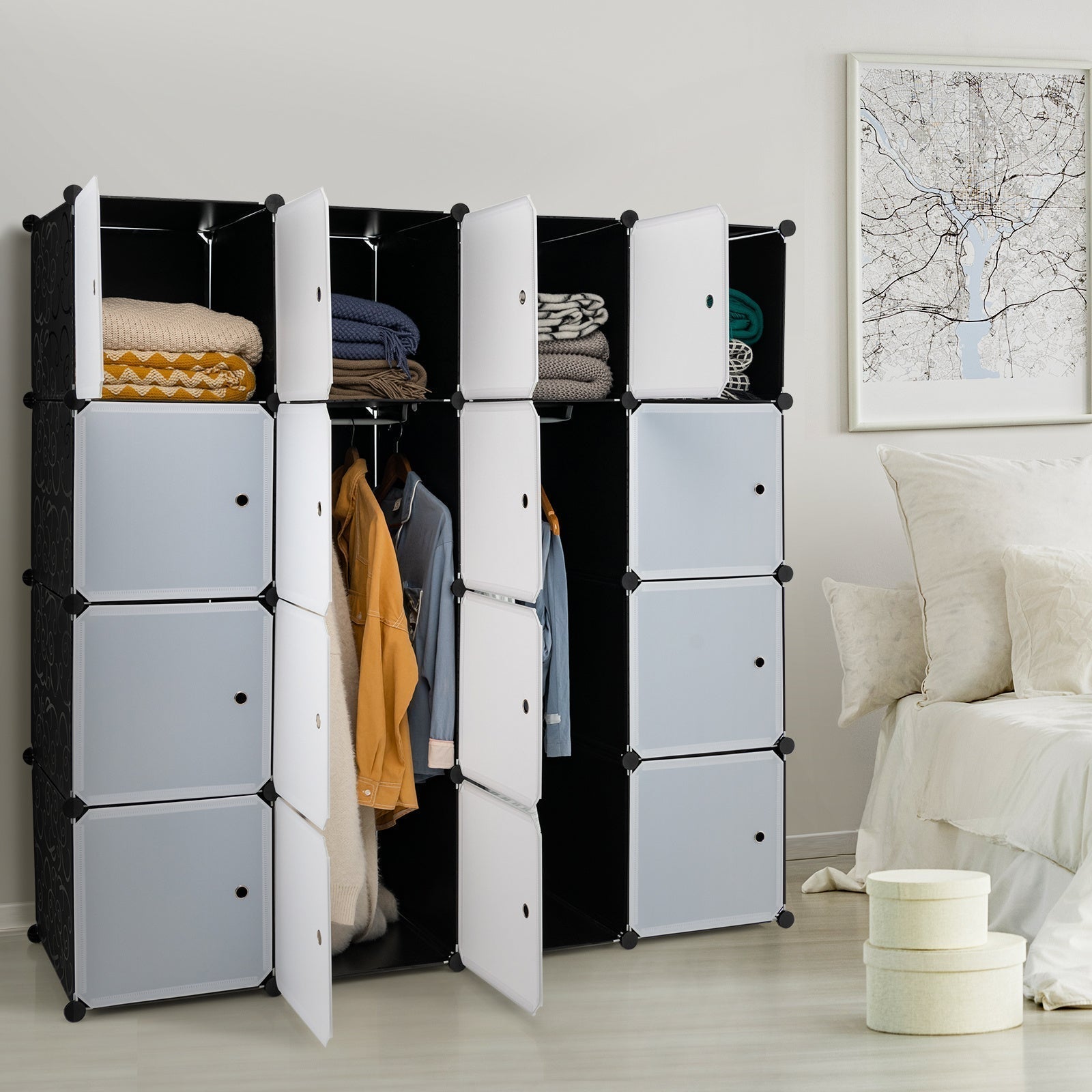 Storage Wardrobe Closet with Hanging Rods