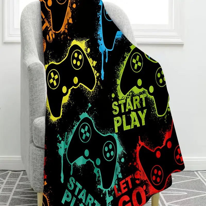 Game Console Neon Pattern Soft Flannel Blanket (1pc)