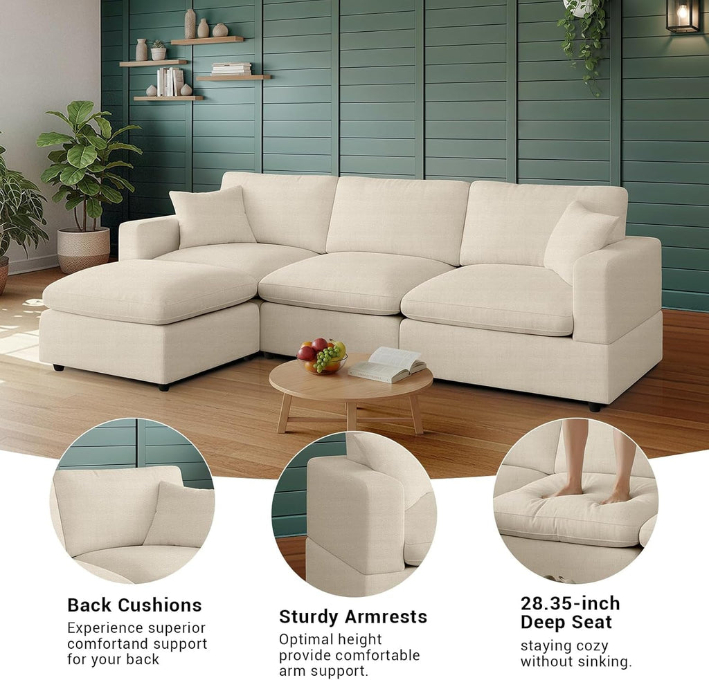 Khaki 68Inch Deep Overstuffed Modular Sectional Sofa