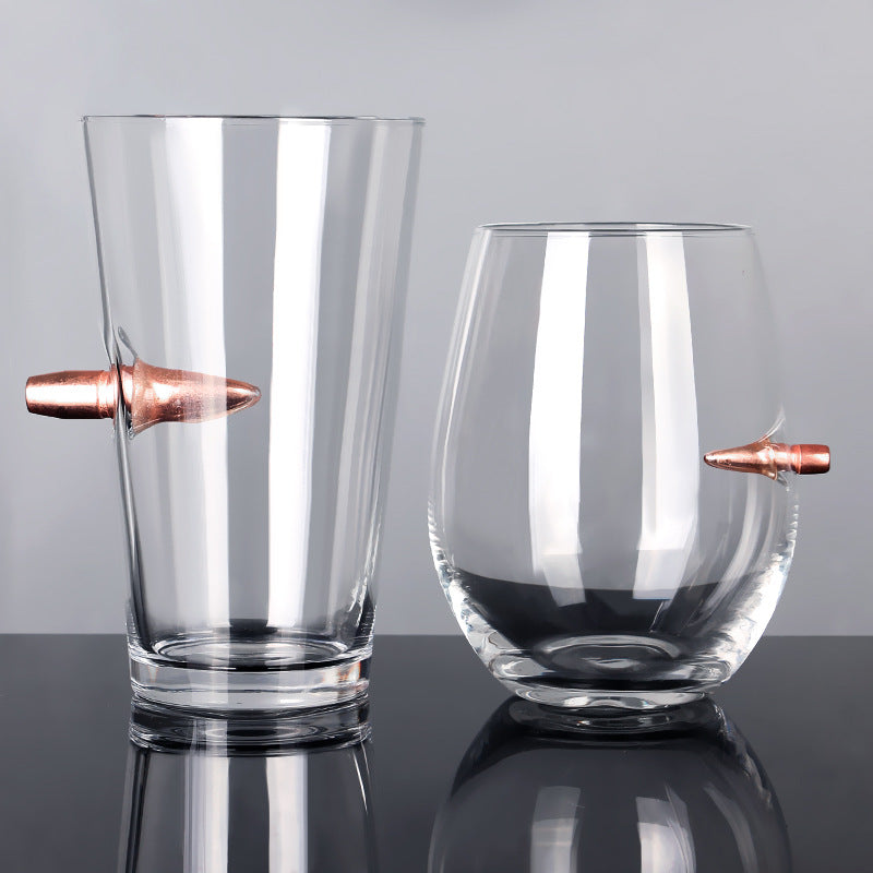 Creative Glass Whiskey Cup with Bullet Design