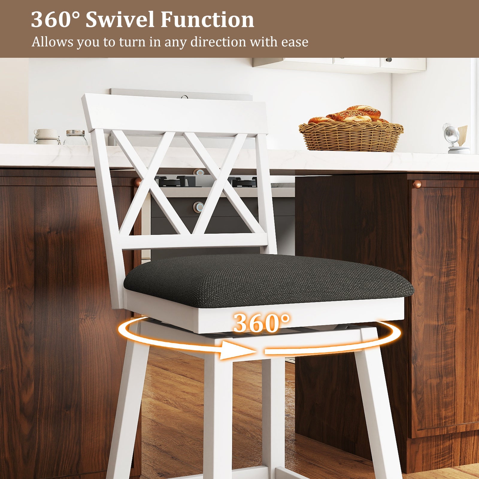 Counter Height Swivel Bar Stools with Upholstered Seat