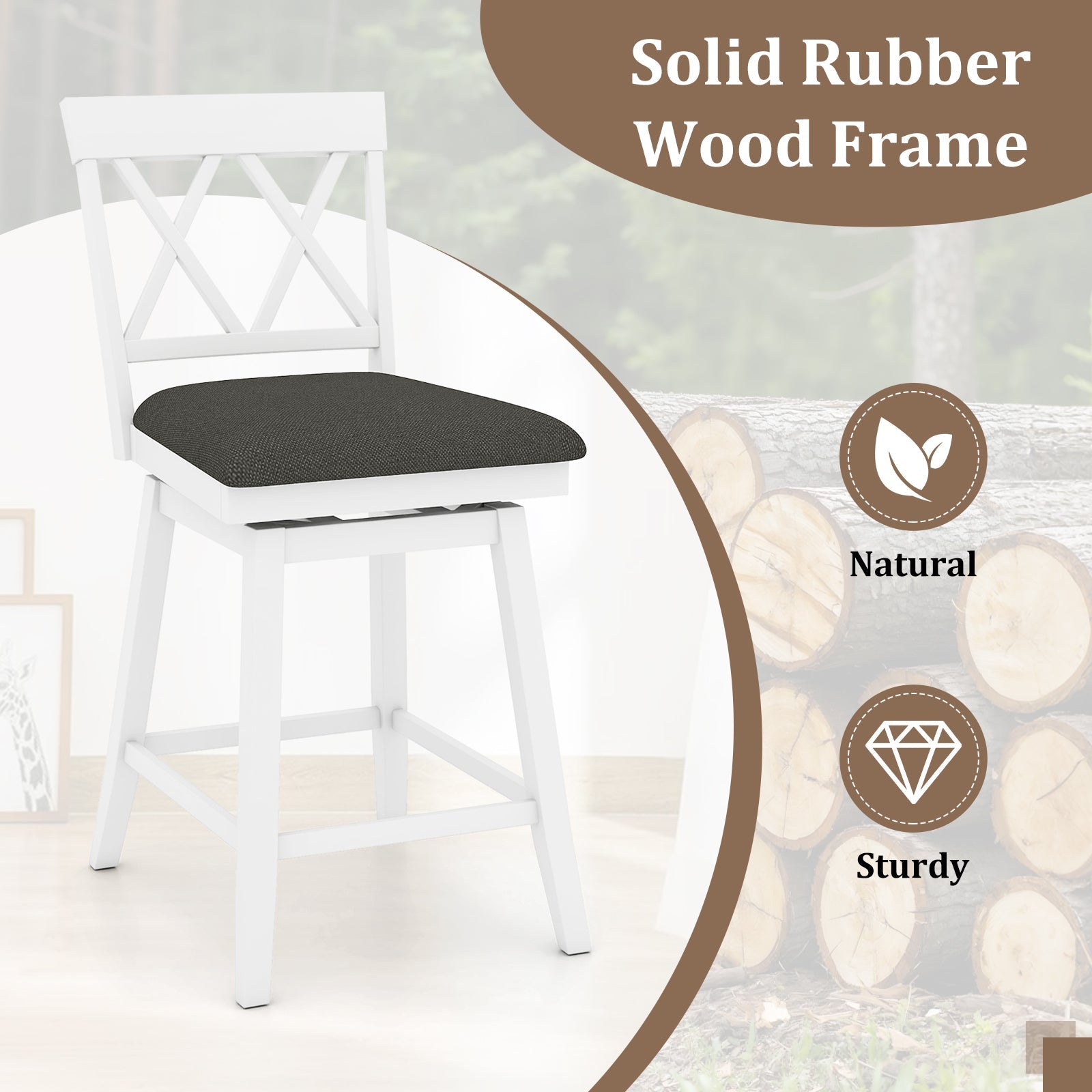 Counter Height Swivel Bar Stools with Upholstered Seat