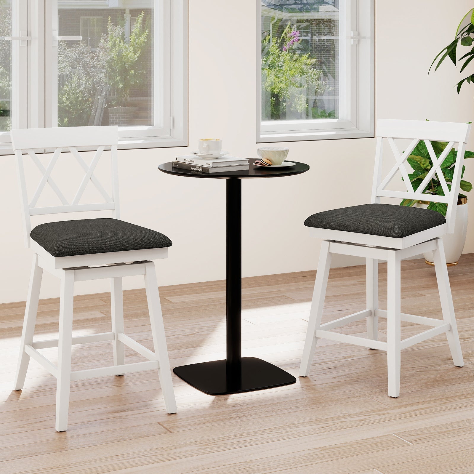 Counter Height Swivel Bar Stools with Upholstered Seat