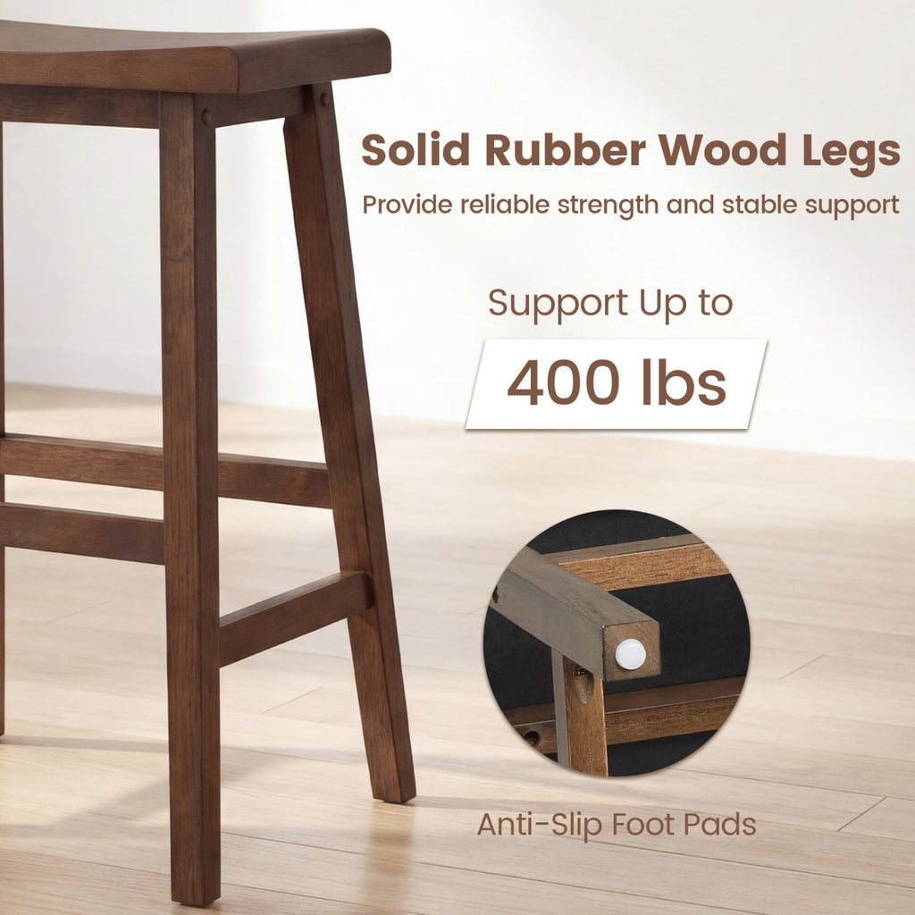 24 Inch Counter Height Stools Solid Wood Saddle Bar Stools Set of 2