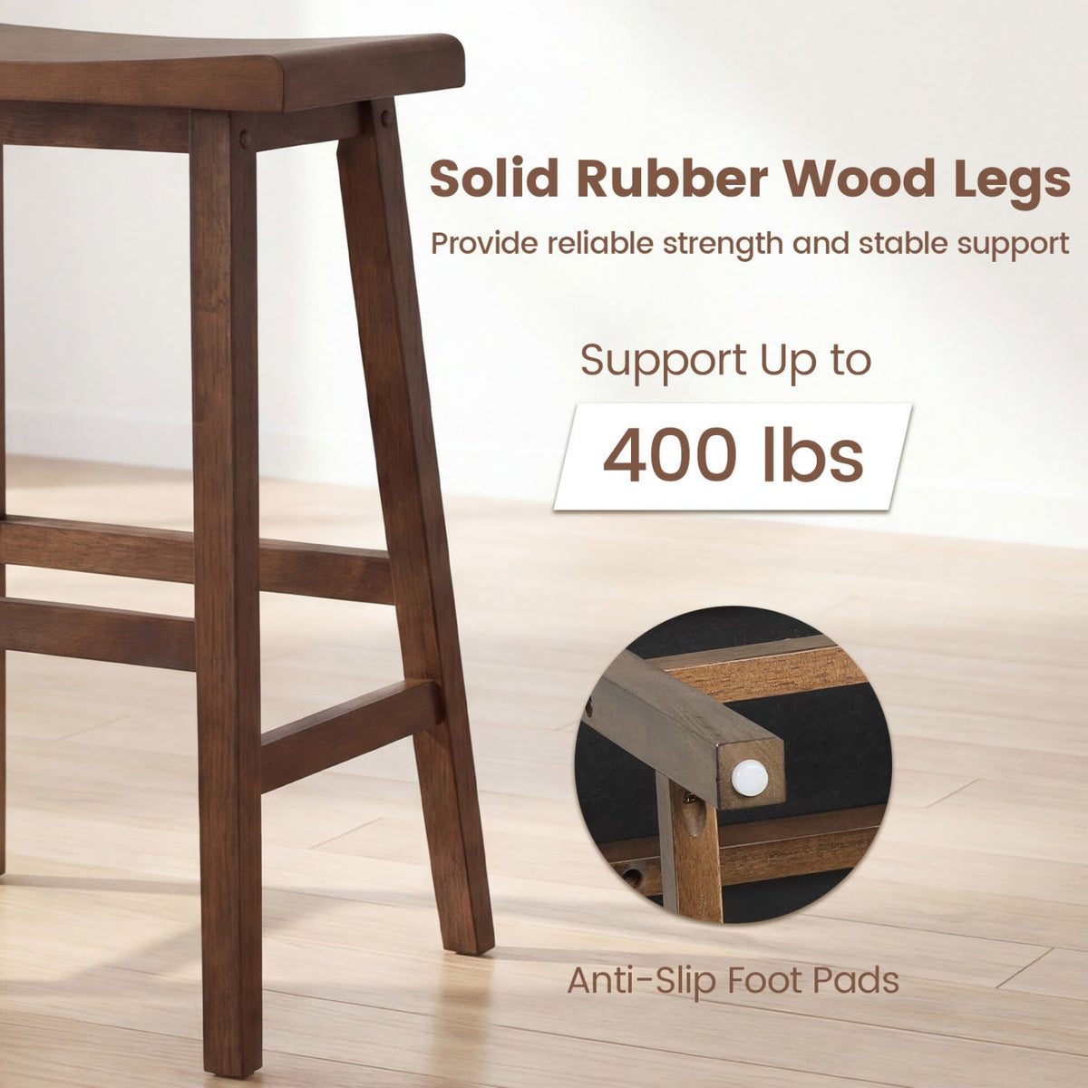 24 Inch Counter Height Stools Solid Wood Saddle Bar Stools Set of 2
