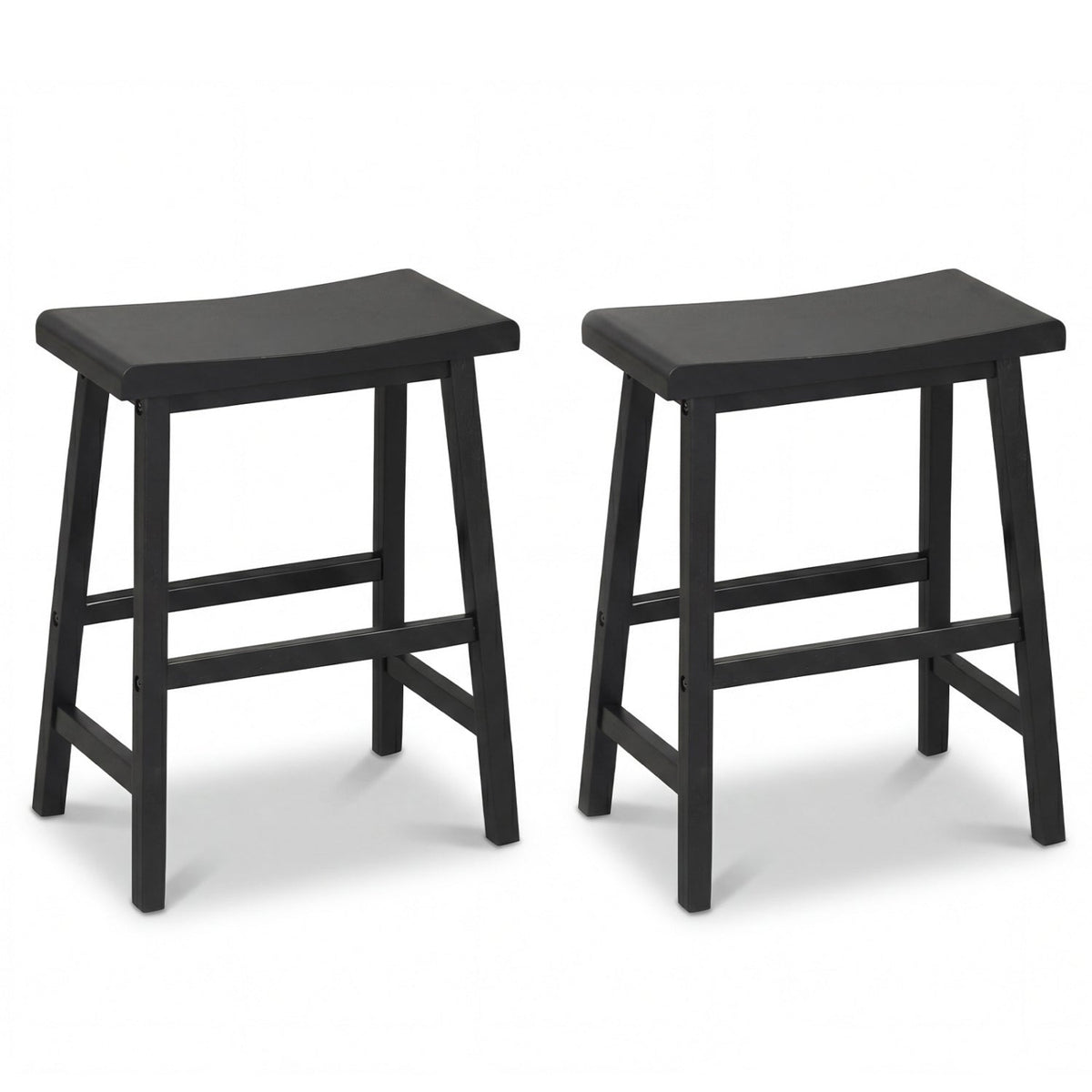24 Inch Counter Height Stools Solid Wood Saddle Bar Stools Set of 2