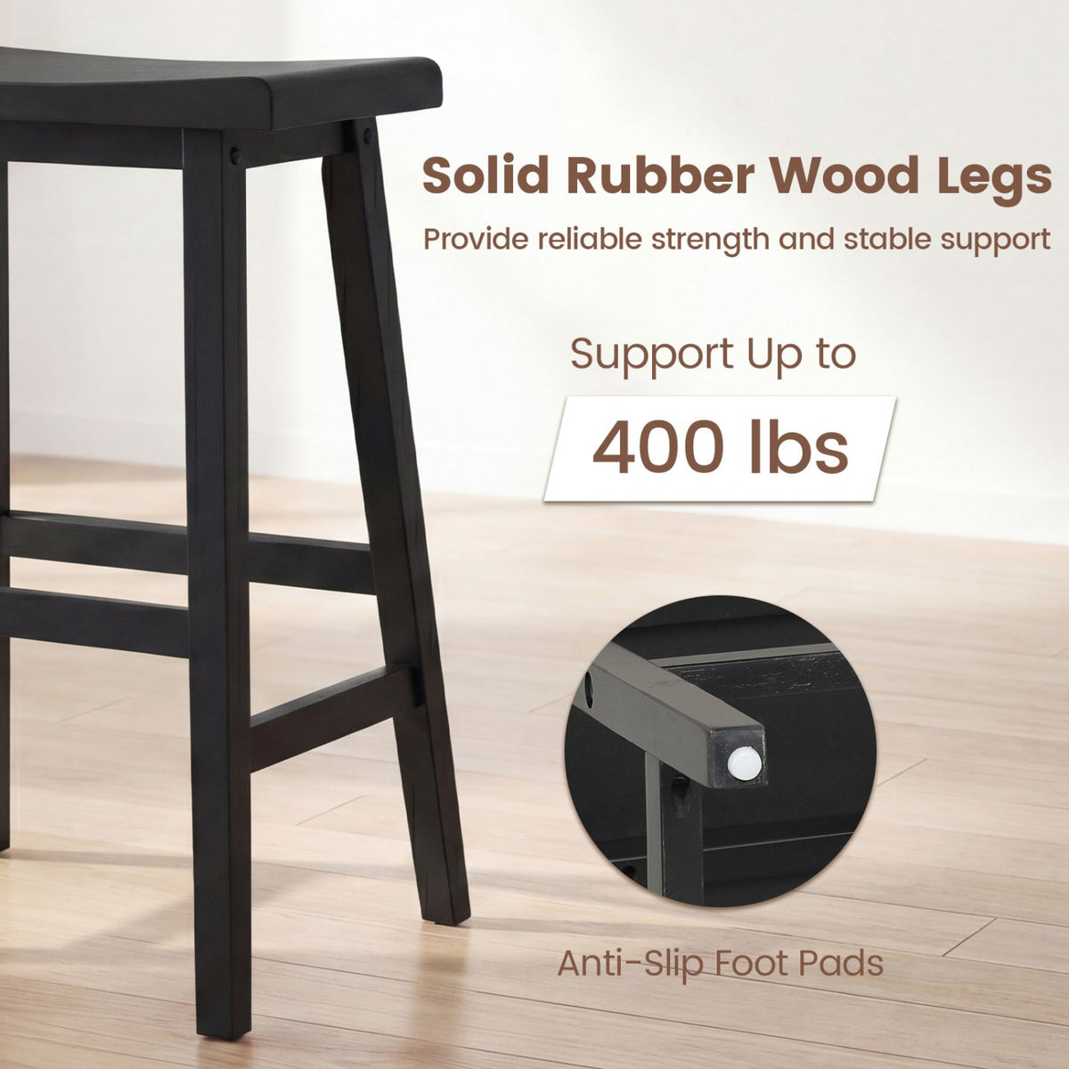 24 Inch Counter Height Stools Solid Wood Saddle Bar Stools Set of 2