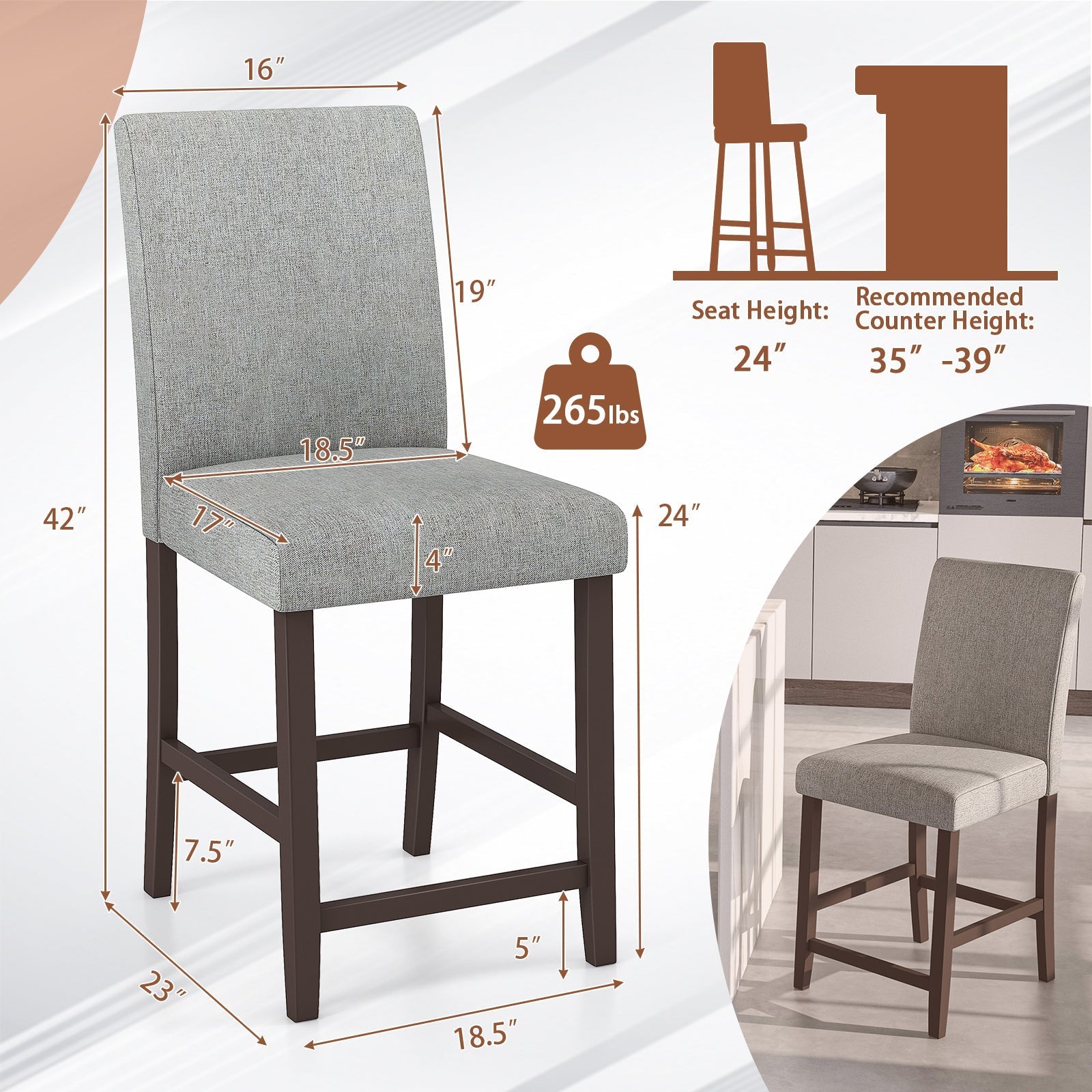 25 Inch Counter Height Set of 2 Bar Stools