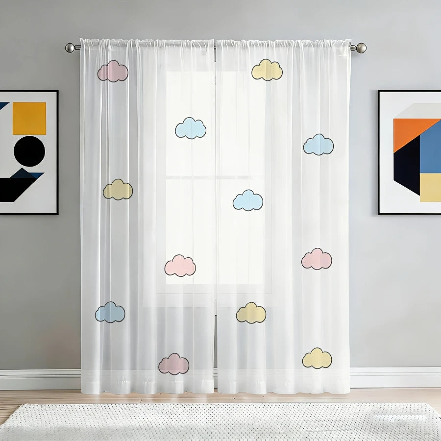 2PCS Digital Print Sheer Curtain, Colorful Cloud Dreamy Sky Fantasy Whimsical Window Drapes for Living Room Bedroom Home Decor