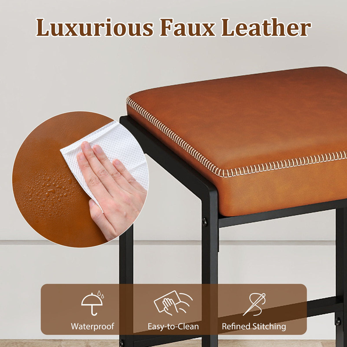 26 inch Bar Stools Set of 2 Counter Height Barstools with Faux Leather Upholstered Seat