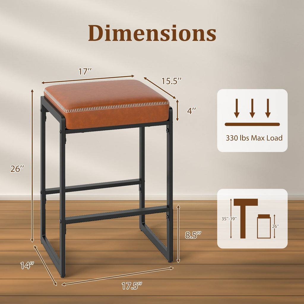 26 inch Bar Stools Set of 2 Counter Height Barstools with Faux Leather Upholstered Seat